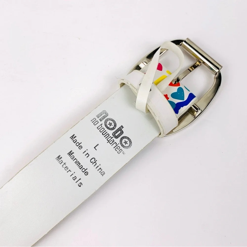 Y2K rainbow & heart belt faux leather belt from No Boundaries, size large